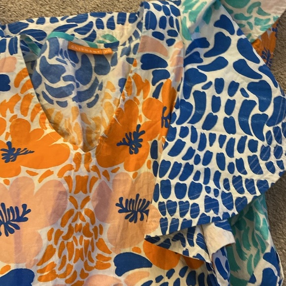 Oliphant Mosaic 100% Cotton Roman Sleeves Puff Sleeves Dress Sz XS - Picture 5 of 6